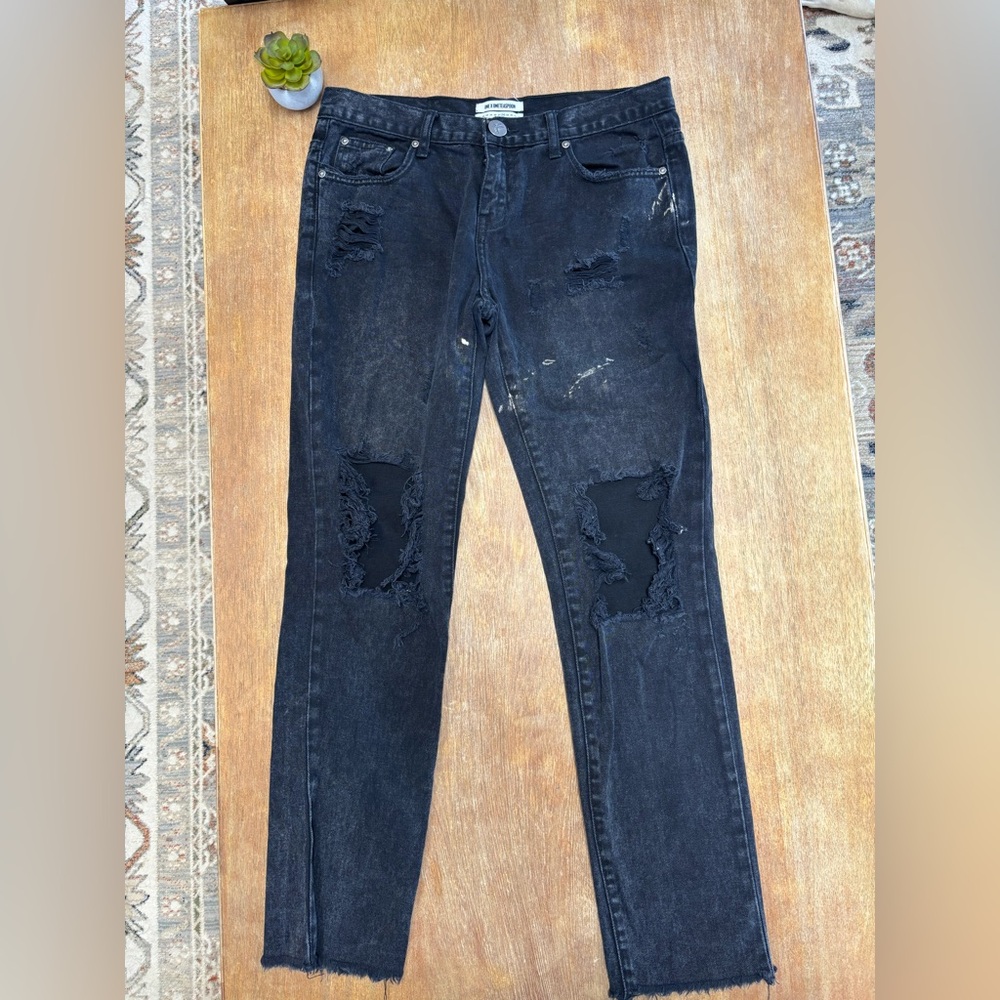 One Teaspoon Low Rise Distressed Black Jeans